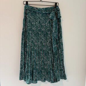 Skies Are Blue Pleated Print Midi Skirt | Size Large